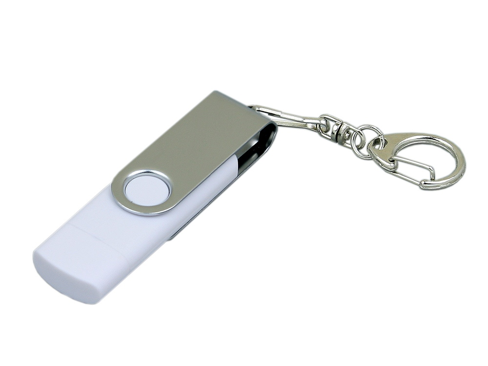 Флешка с  поворотным механизмом, c дополнительным разъемом Micro USB, 16 Гб, белый-0