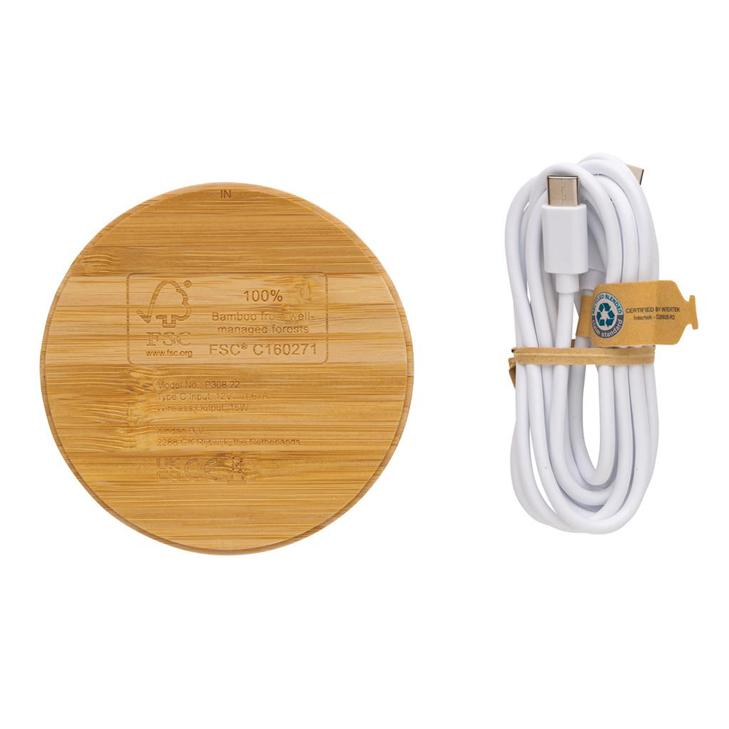 Док-станция Bamboo FSC® для беспроводной зарядки, 15 Вт-2