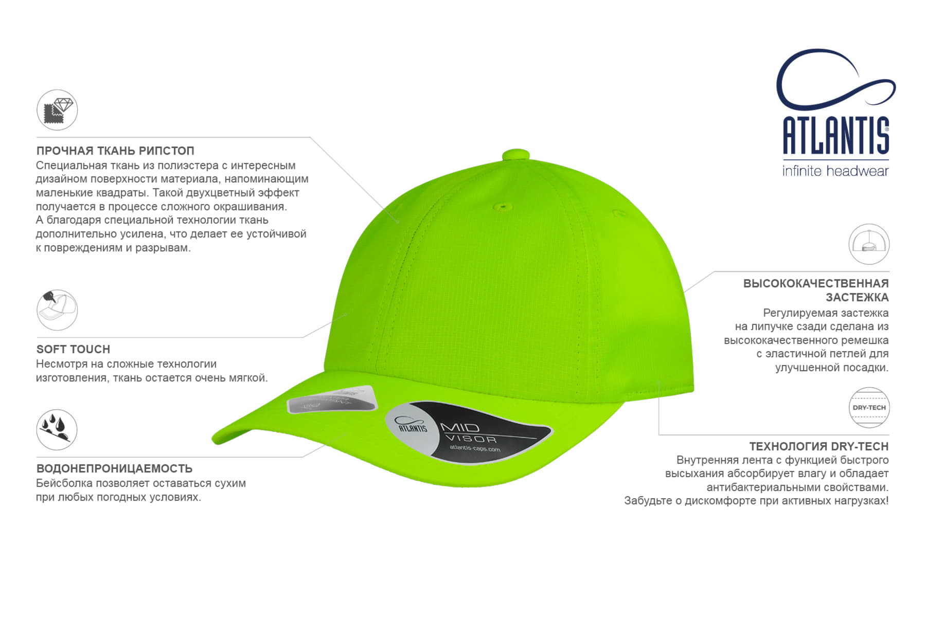 Бейсболка ENERGY, 6 клиньев, застежка на липучке, белый-5