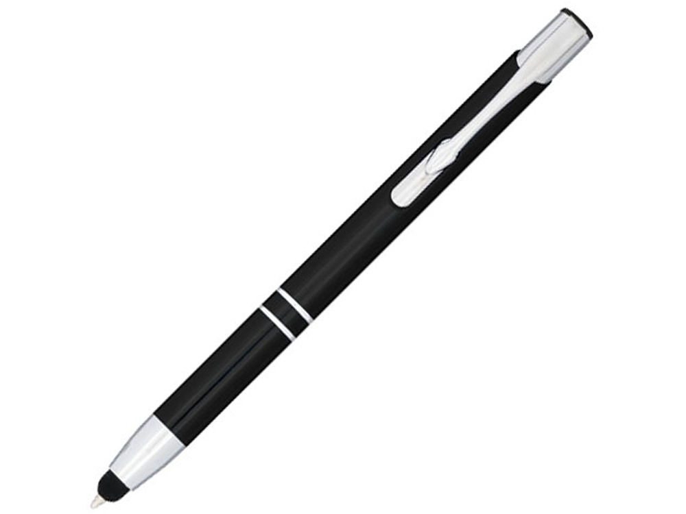 Шариковая кнопочная ручка-стилус Moneta из анодированного алюминия, черный-0