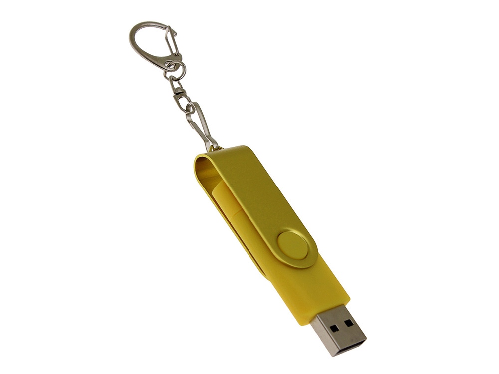 USB-флешка на 64 Гб 2 в 1 поворотный механизм, c дополнительным разъемом Type-C с одноцветным металлическим клипом, желтый-2