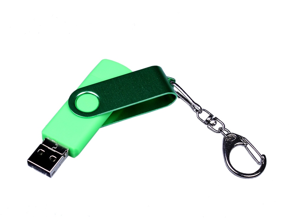 USB-флешка на 32 Гб 3 в 1 поворотный механизм, c двумя дополнительными разъемами MicroUSB и TypeC C с одноцветным металлическим клипом, зеленый-1