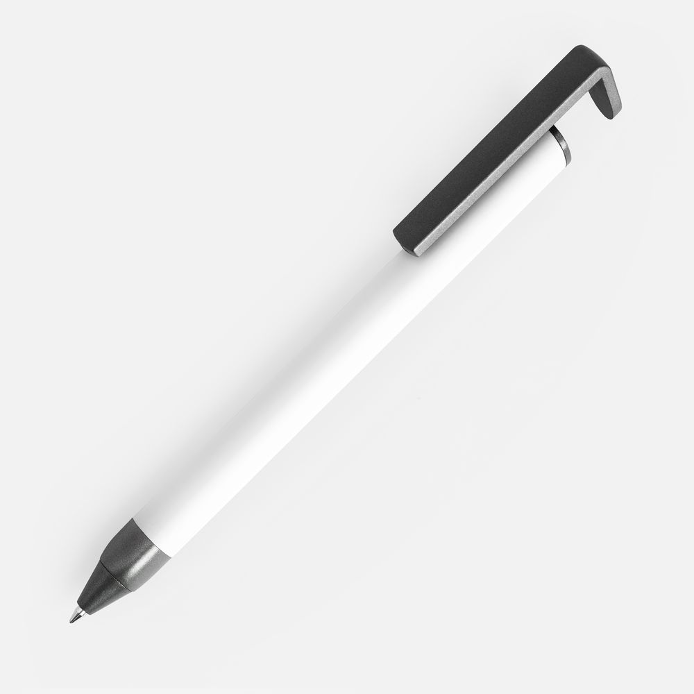 Ручка шариковая Standic с подставкой для телефона, белая-0