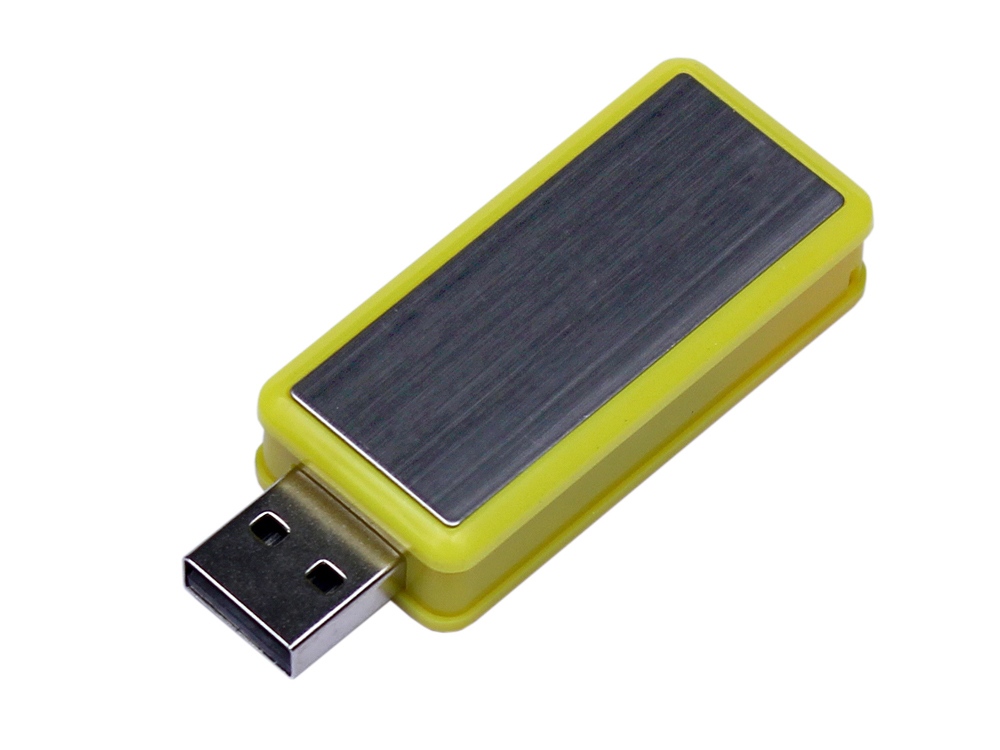 USB-флешка промо на 32 Гб прямоугольной формы, выдвижной механизм, желтый-0