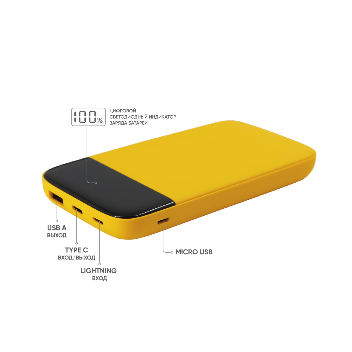 Внешний аккумулятор Bplanner Power 3 ST, софт-тач, 10000 mAh (Желтый)-2
