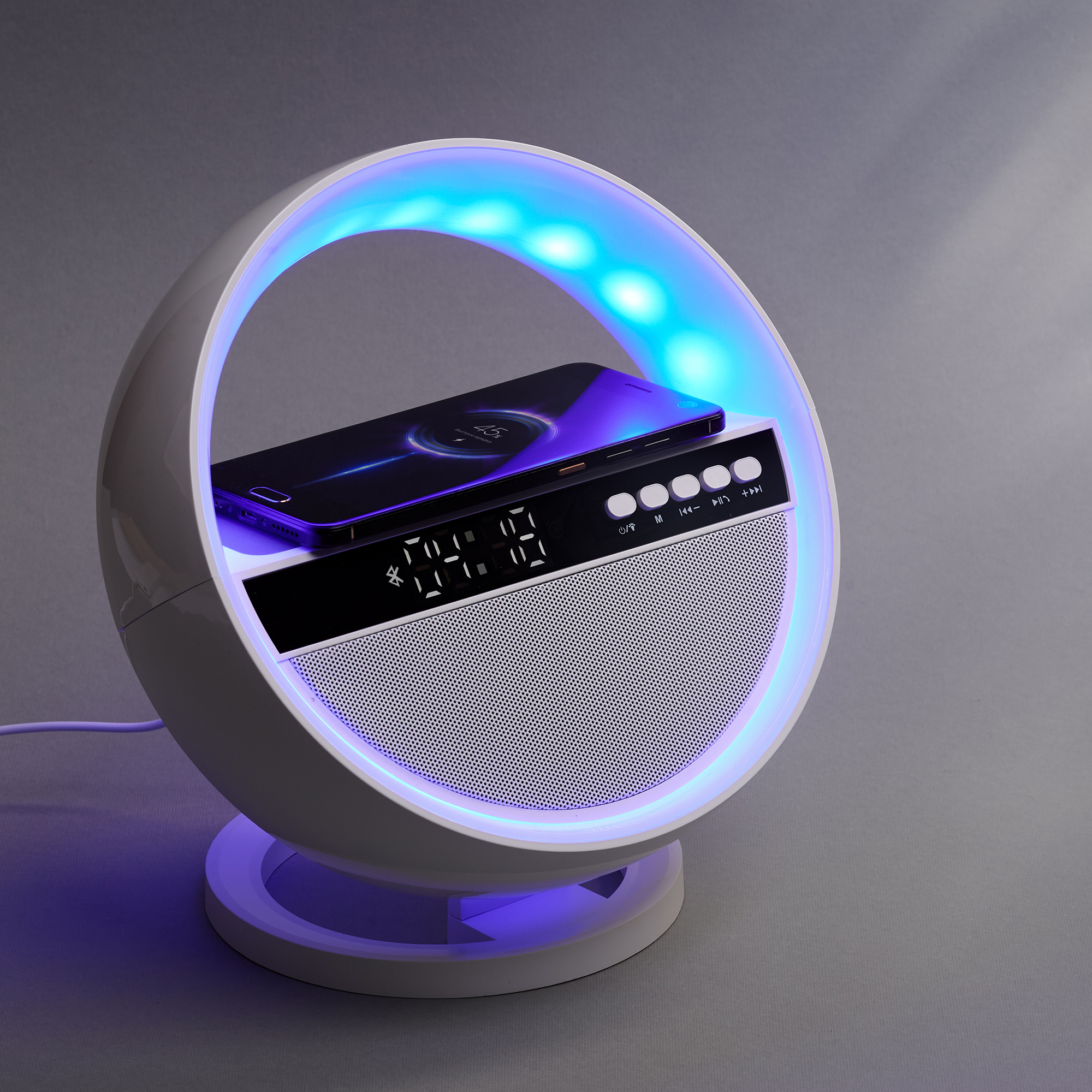Bluetooth колонка "Smart Orb" 5Вт с беспроводным (15W) ЗУ, лампой, часами, FM радио-2