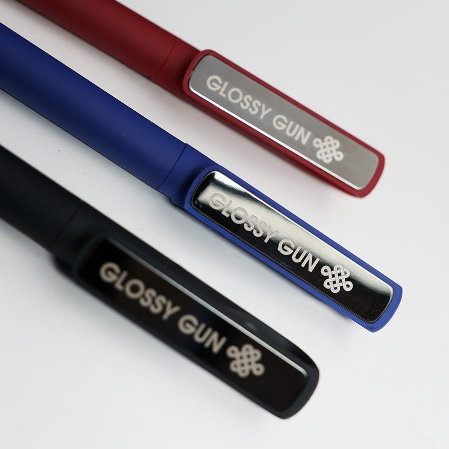 Ручка шариковая GLOSSY GUN с покрытием soft touch, красный, серебристый-7