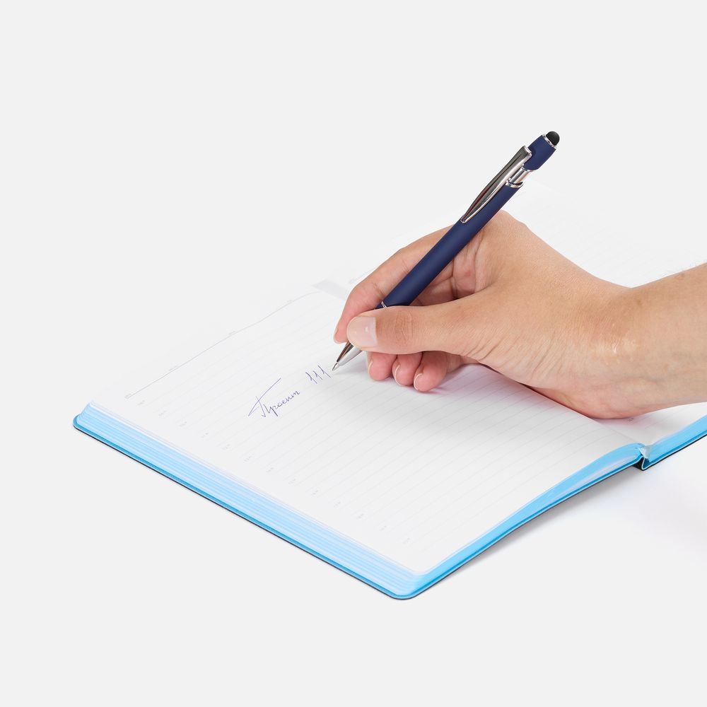 Ручка шариковая Pointer Soft Touch со стилусом, темно-синяя-5