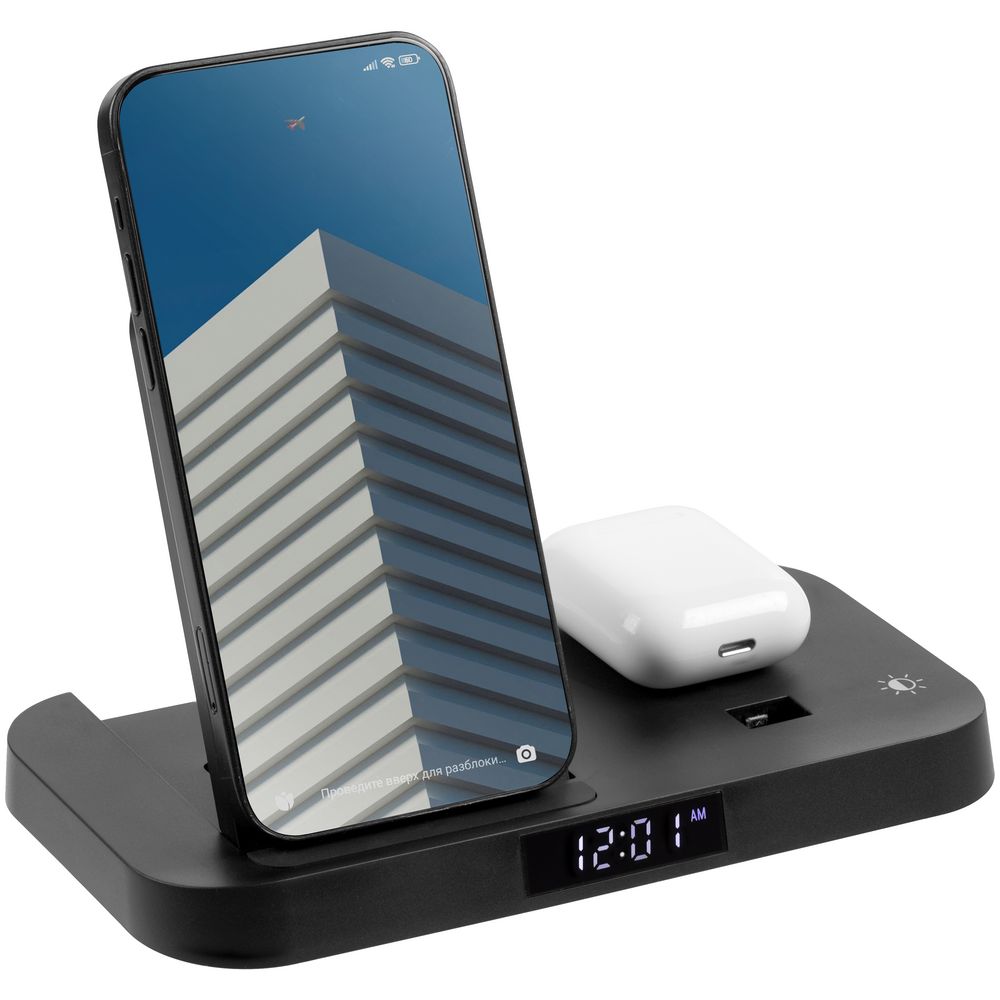 Зарядная станция с часами Clock Nest, черная-1