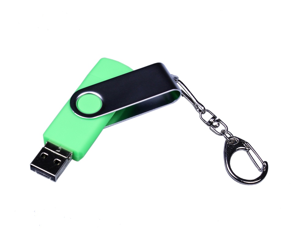 USB-флешка на 64 ГБ поворотный механизм, c двумя дополнительными разъемами MicroUSB и TypeC, зеленый-1