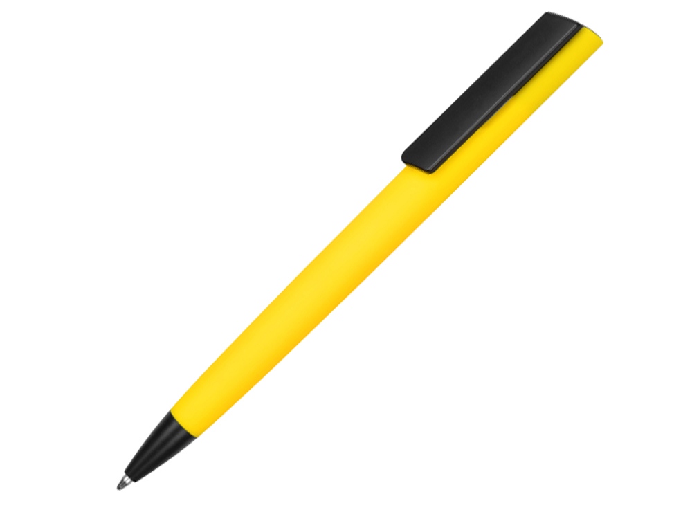 Ручка пластиковая soft-touch шариковая Taper, желтый/черный-0