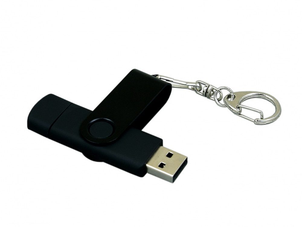 Флешка с поворотным механизмом, c дополнительным разъемом Micro USB, 16 Гб, черный-2