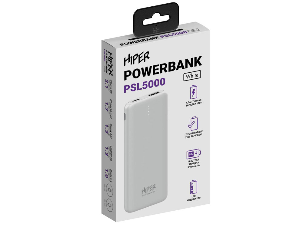 Портативный внешний аккумулятор PSL5000 White-3