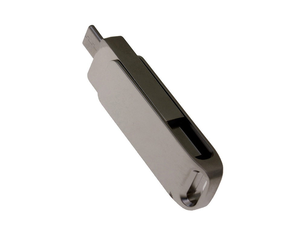 USB 2.0- флешка на 16 Гб поворотный механизм 2 в 1, c дополнительным разъемом Type-C с одноцветным металлическим клипом, серый-2