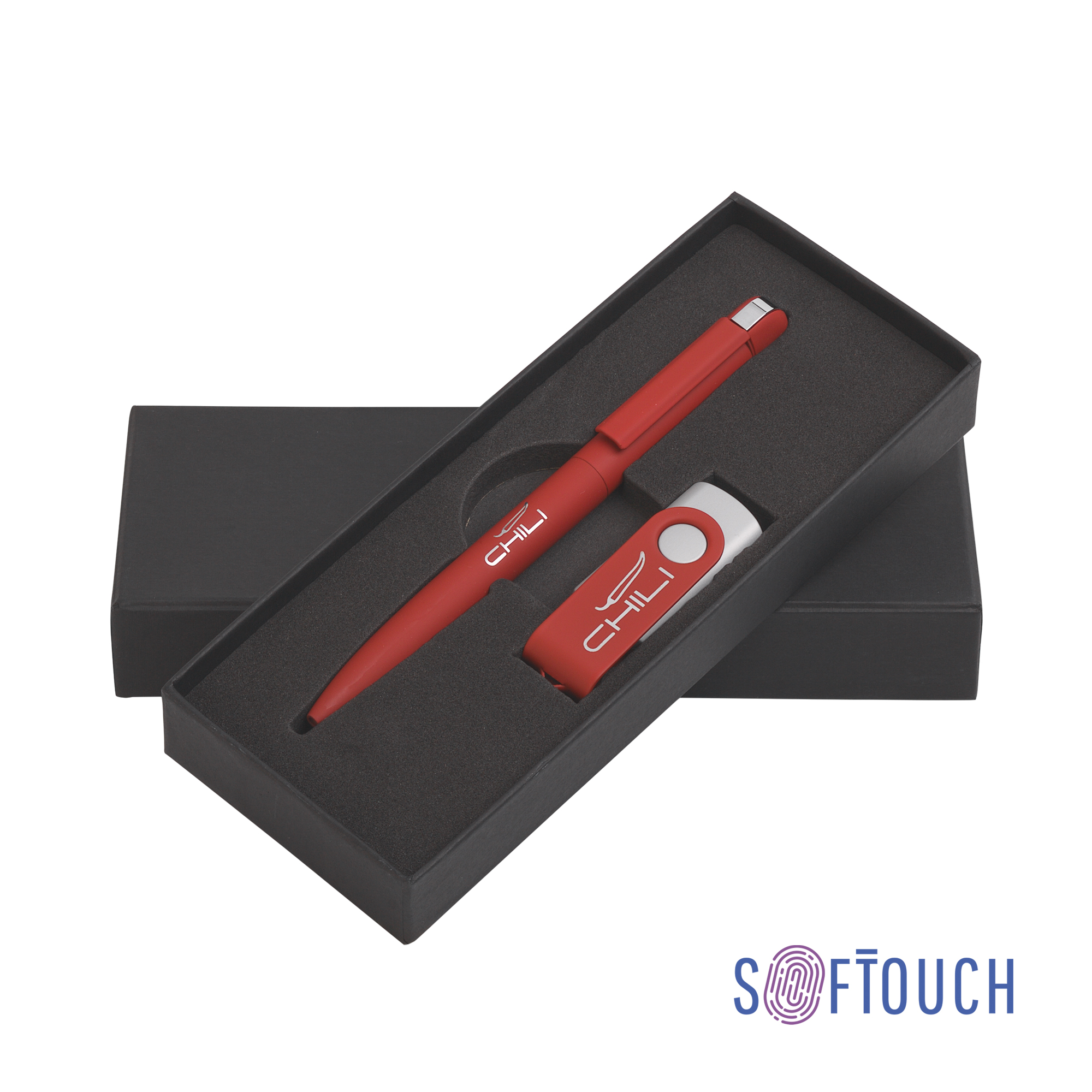 Набор ручка + флеш-карта 16 Гб в футляре, покрытие soft touch-0