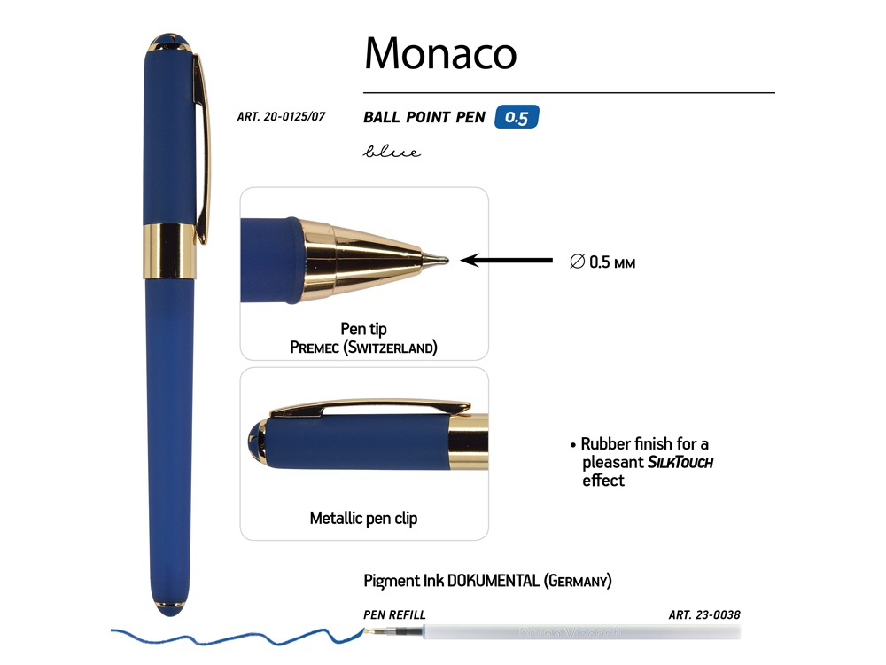 Ручка пластиковая шариковая Monaco, 0,5мм, синие чернила, темно-синий-2