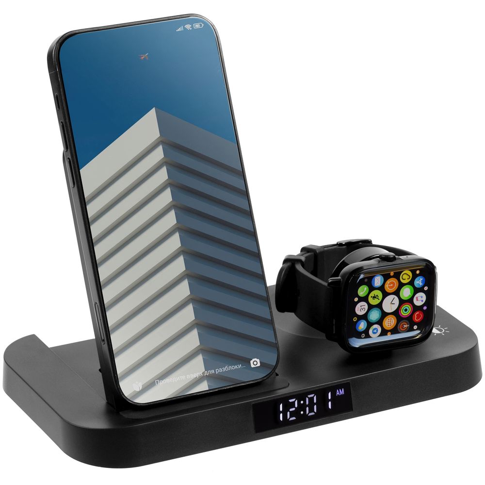 Зарядная станция с часами Clock Nest, черная-0