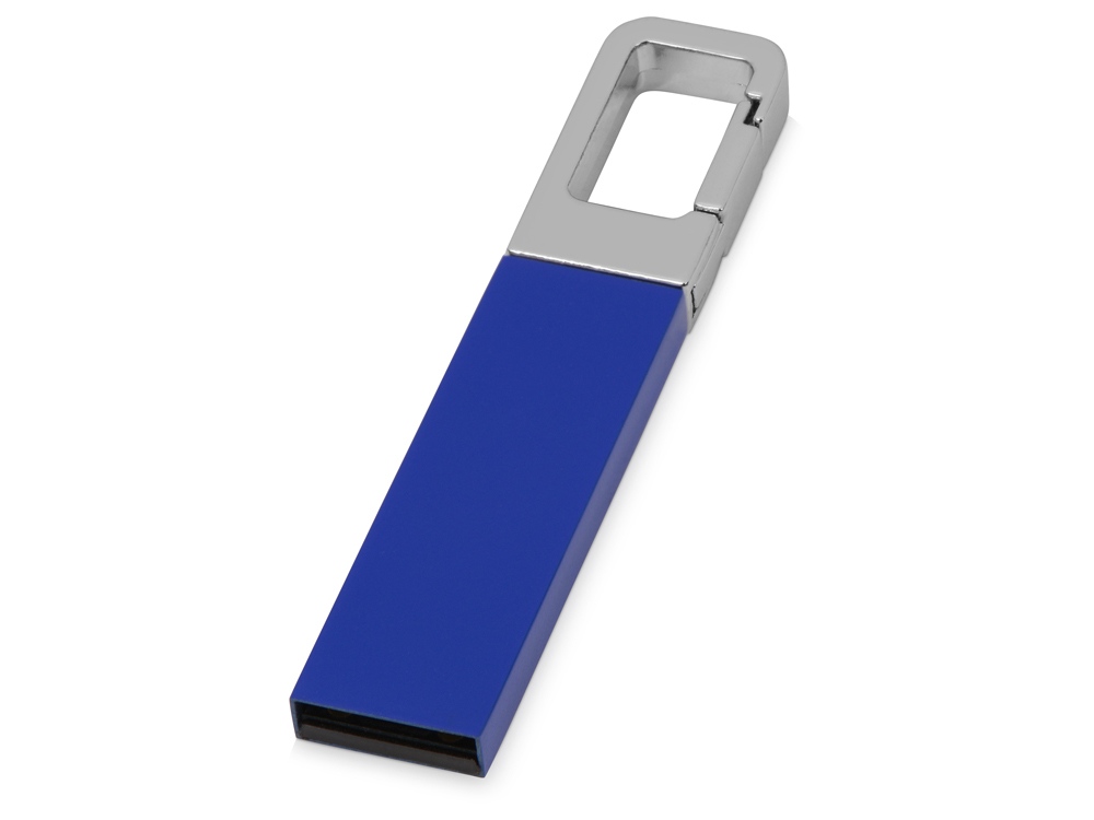 Флеш-карта USB 2.0 16 Gb с карабином Hook, синий/серебристый-0