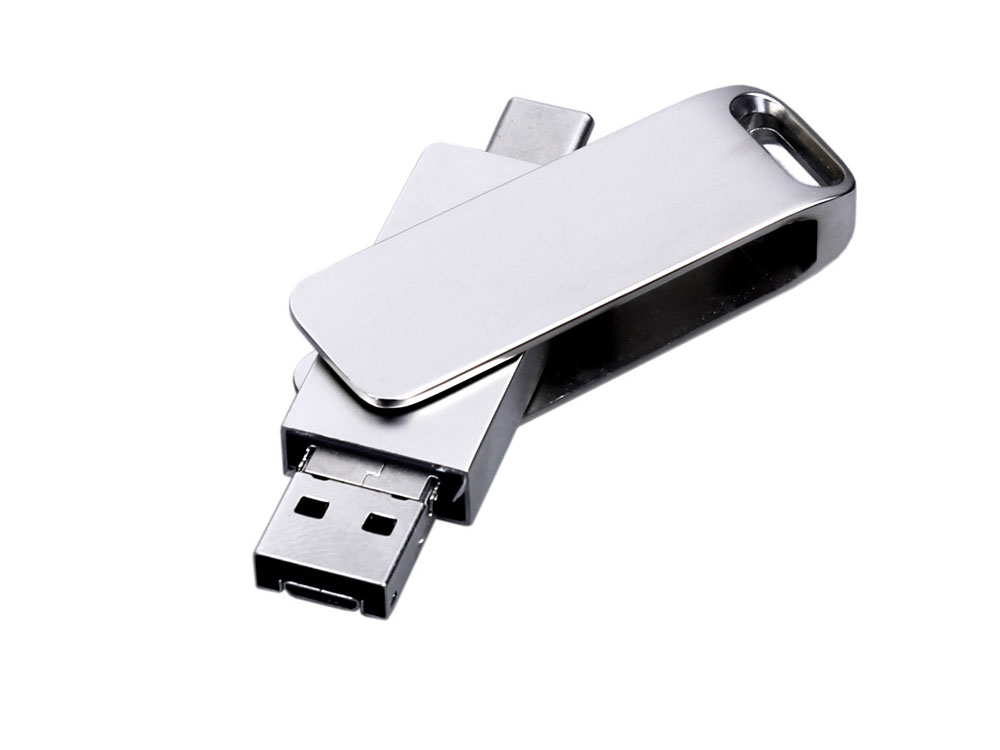 USB 2.0-флешка на 32 Гб поворотный механизм, c дополнительным разъемом Micro USB с одноцветным металлическим клипом-0