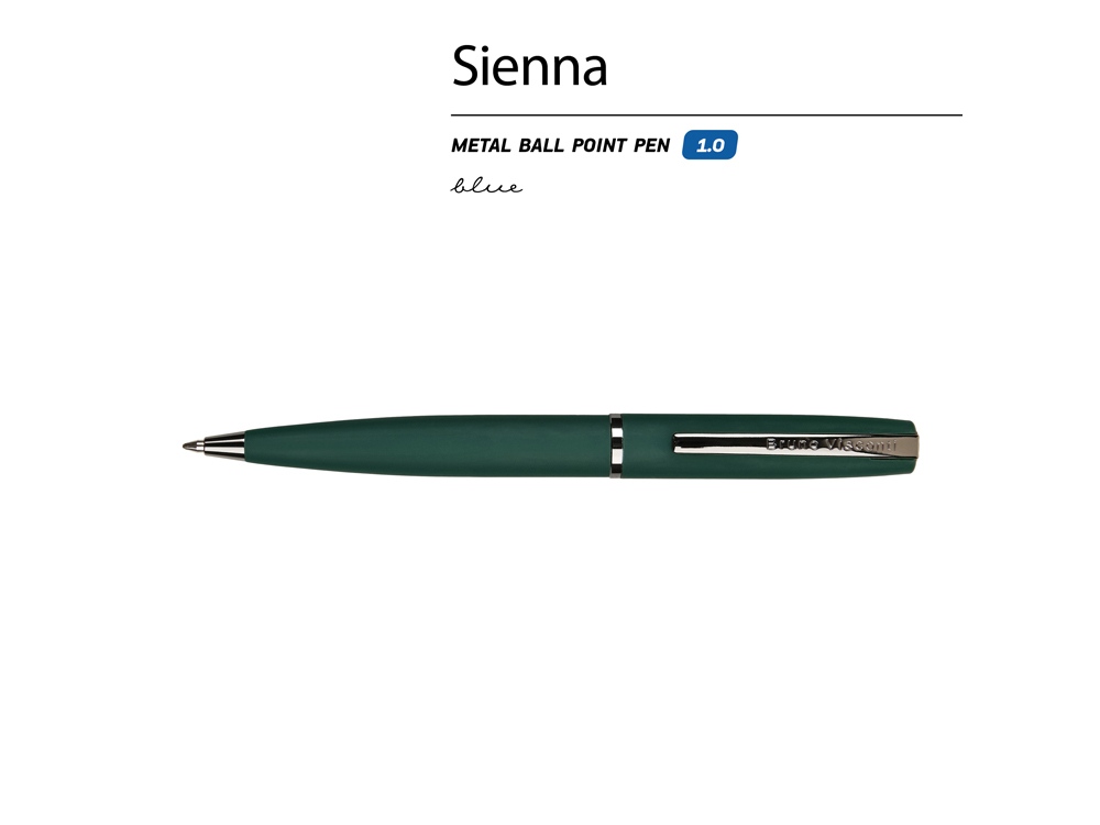 Ручка Sienna шариковая  автоматическая, зеленый металлический корпус soft-touch, 1.0 мм, синяя-1