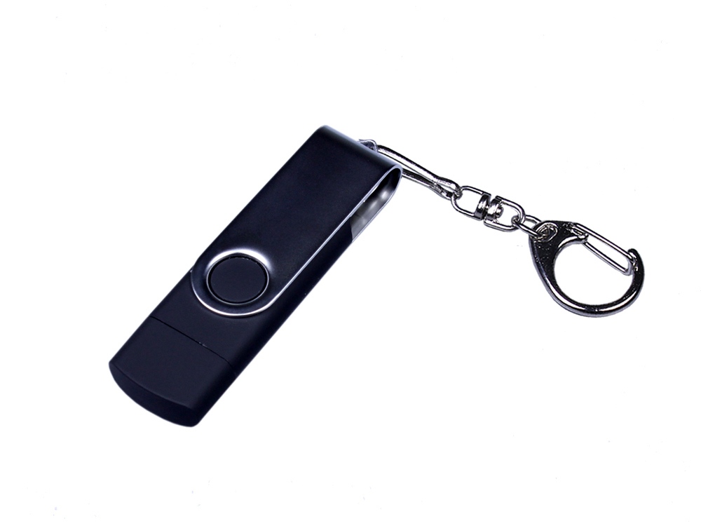 USB-флешка на 16 Гб поворотный механизм, c двумя дополнительными разъемами MicroUSB и TypeC, черный-0