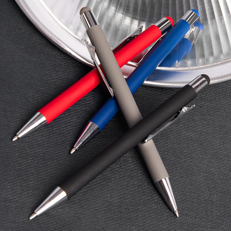 Ручка шариковая FACTOR TOUCH со стилусом, красный, серебристый-4