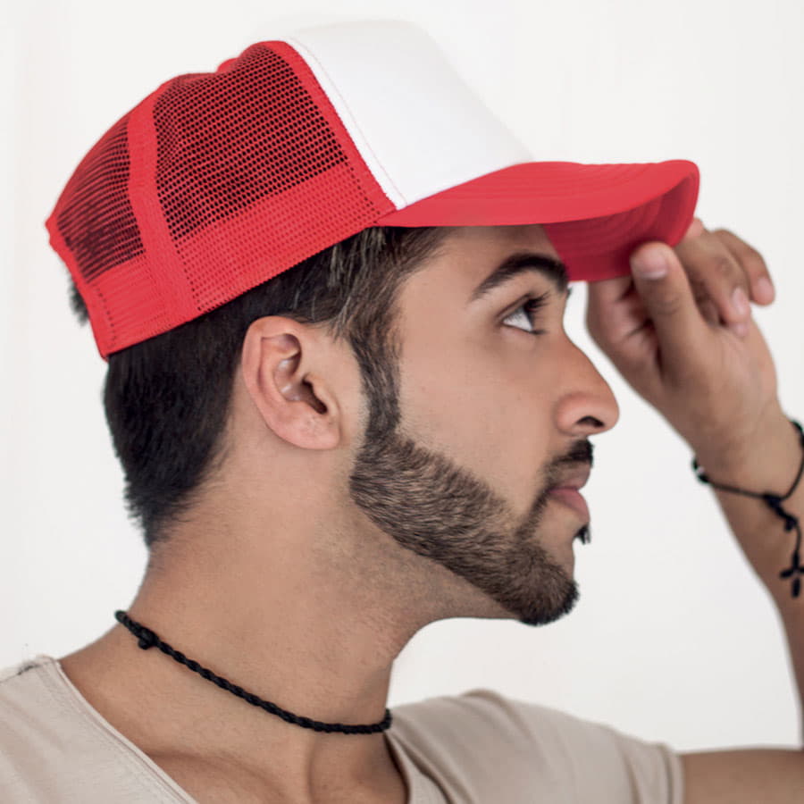 Бейсболка RAPPER, 5 клиньев, пластиковая застежка, белый, красный-1