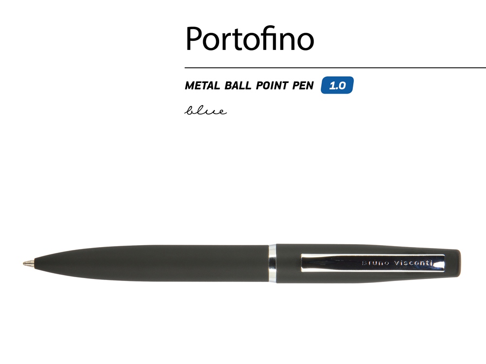 Ручка металлическая шариковая Portofino, софт-тач, 1.0 мм, черный-1
