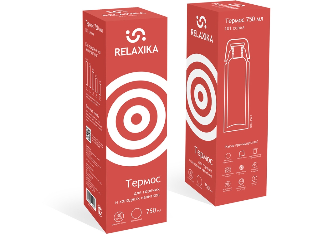 Термос Relaxika 101 (0,75 литра), красный (без лого)-12