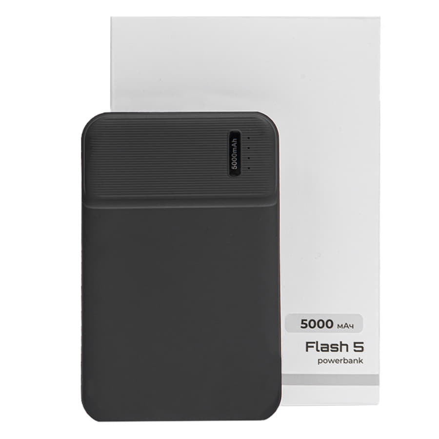 Универсальный аккумулятор Flash 5 (5000 мАч) с подсветкой и soft touch, черный, 9,8х6.3х1,3 см, черный-7
