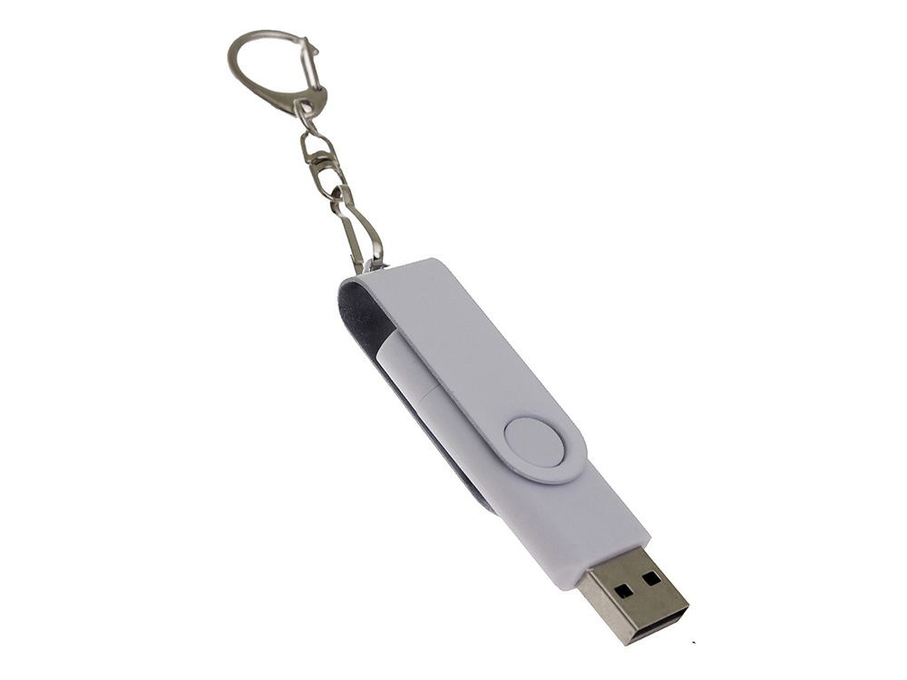 USB-флешка на 256 Гб 2 в 1 поворотный механизм, c дополнительным разъемом Type-C с одноцветным металлическим клипом, белый-2