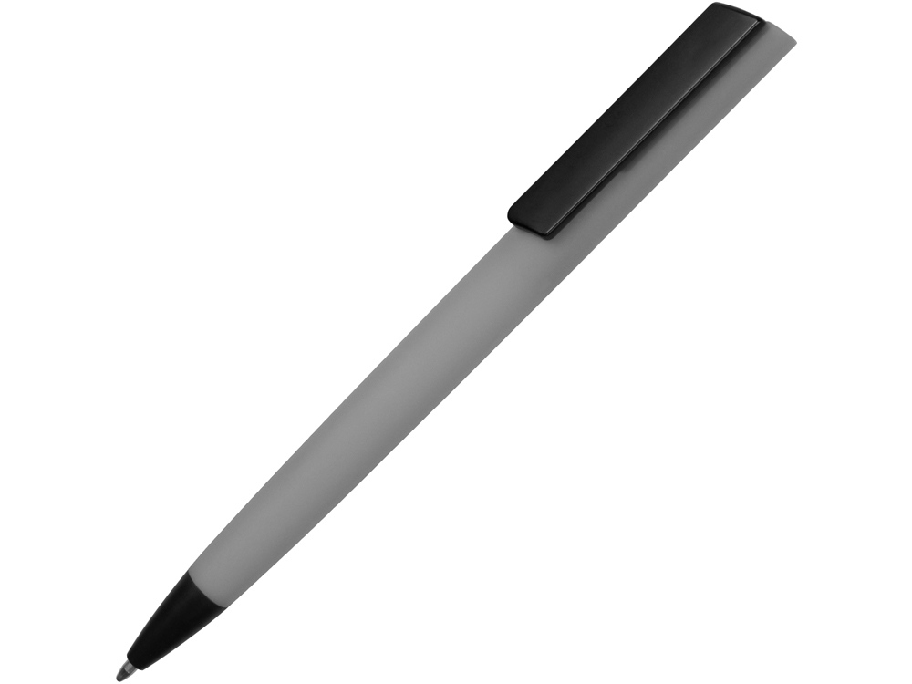 Ручка пластиковая soft-touch шариковая Taper, серый/черный-0
