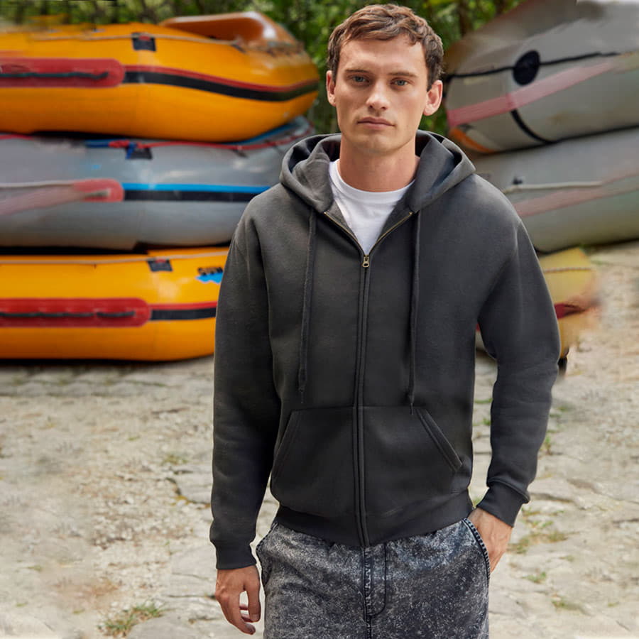 Толстовка с начесом PREMIUM HOODED SWEAT JACKET 280, серый меланж-1