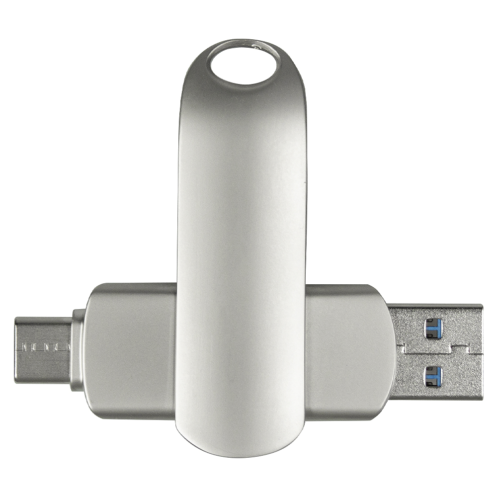 Флеш накопитель USB 3.0 + TYPE C Cupertino, серебристый матовый-0