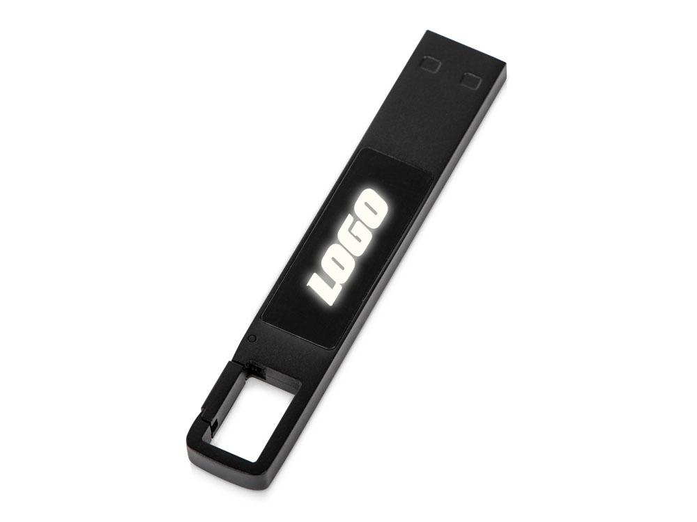 USB 2.0- флешка на 32 Гб c подсветкой логотипа Hook LED, темно-серый, белая подсветка-0