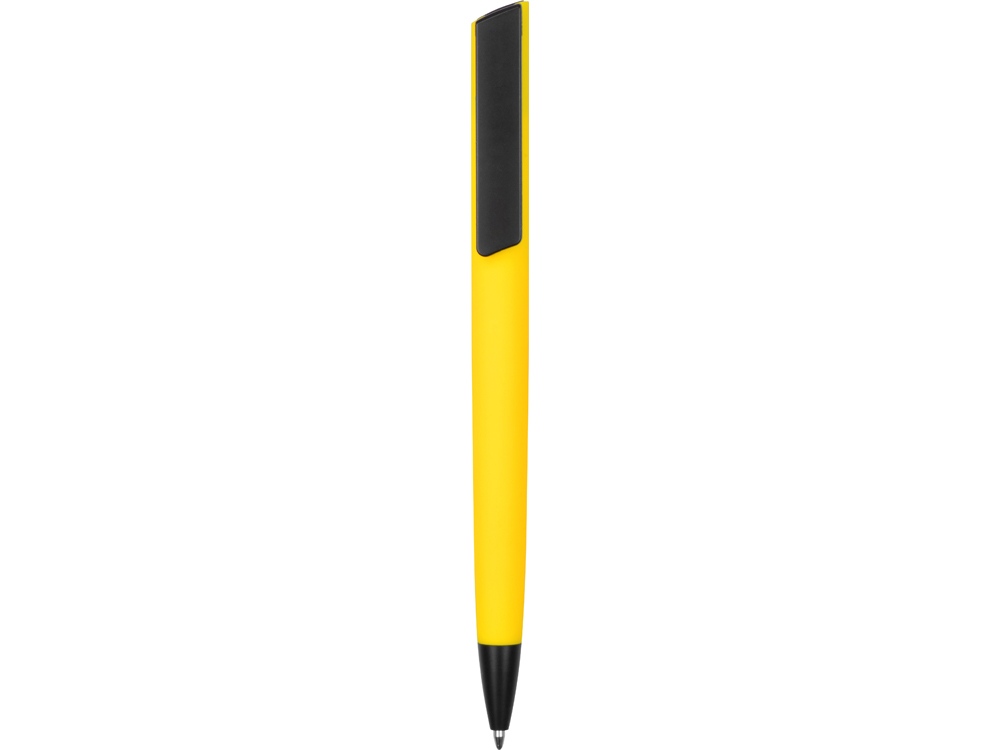 Ручка пластиковая soft-touch шариковая Taper, желтый/черный-1