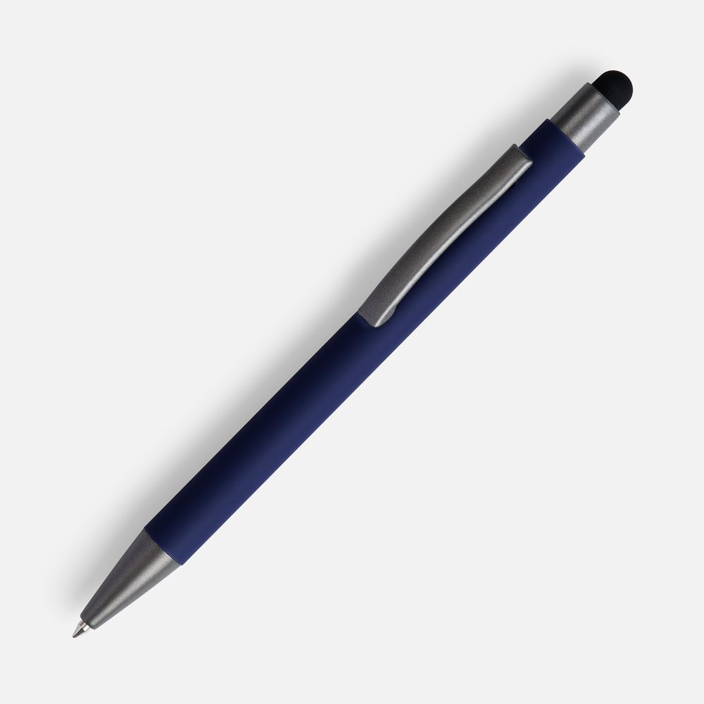 Ручка шариковая Atento Soft Touch со стилусом, темно-синяя-1