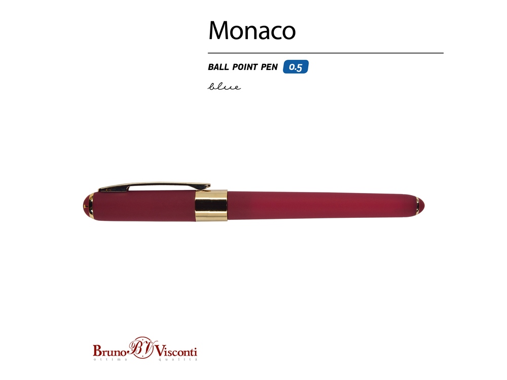 Ручка пластиковая шариковая Monaco, 0,5мм, синие чернила, бордовый-1