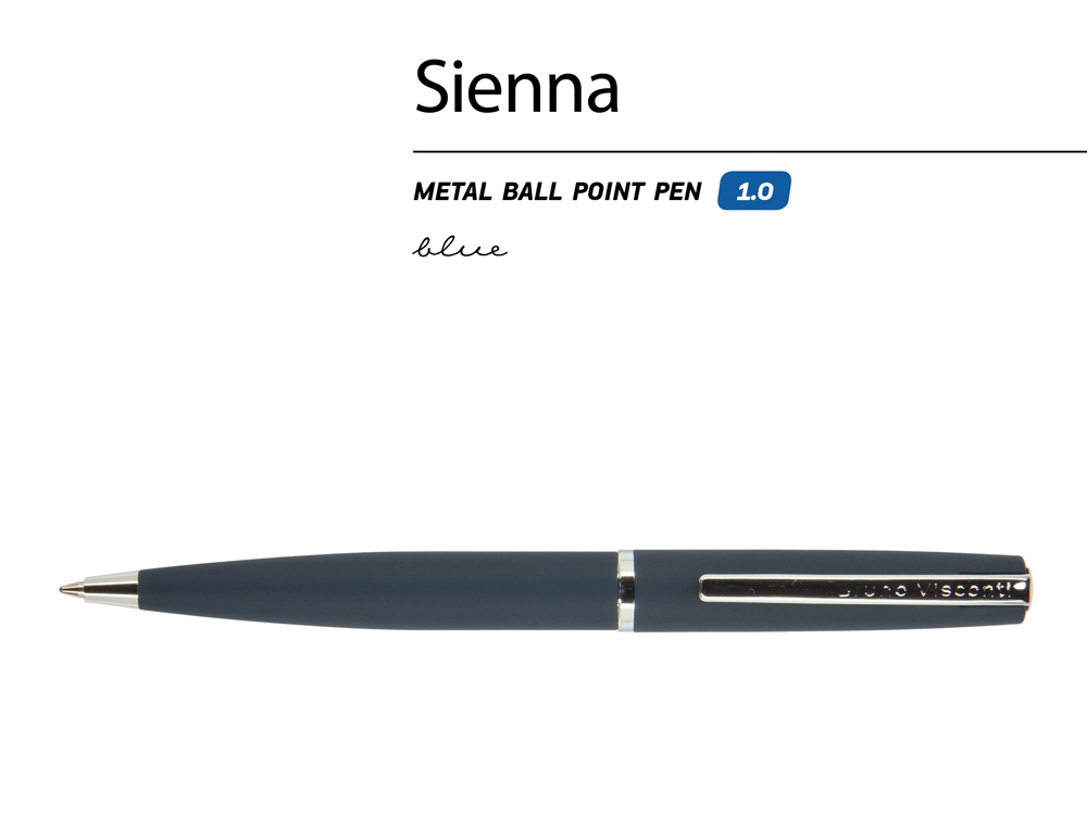 Ручка Sienna шариковая  автоматическая, синий металлический корпус soft-touch, 1.0 мм, синяя-1