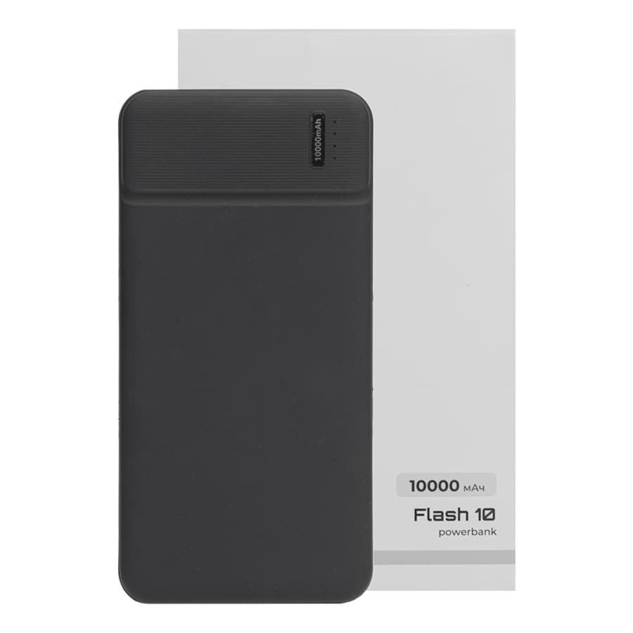 Универсальный аккумулятор Flash 10 (10000 мАч) с подсветкой и soft touch,черный,13,7х6,87х1,55мм, черный-7