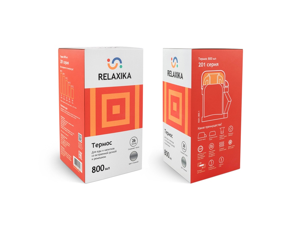 Термос универсальный (для еды и напитков) Relaxika 201, 800 мл, стальной-14