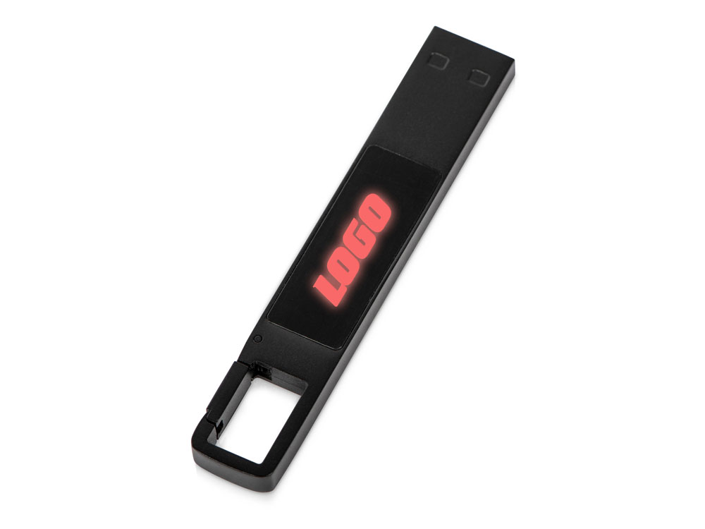 USB 2.0- флешка на 32 Гб c подсветкой логотипа Hook LED, темно-серый, красная подсветка-0