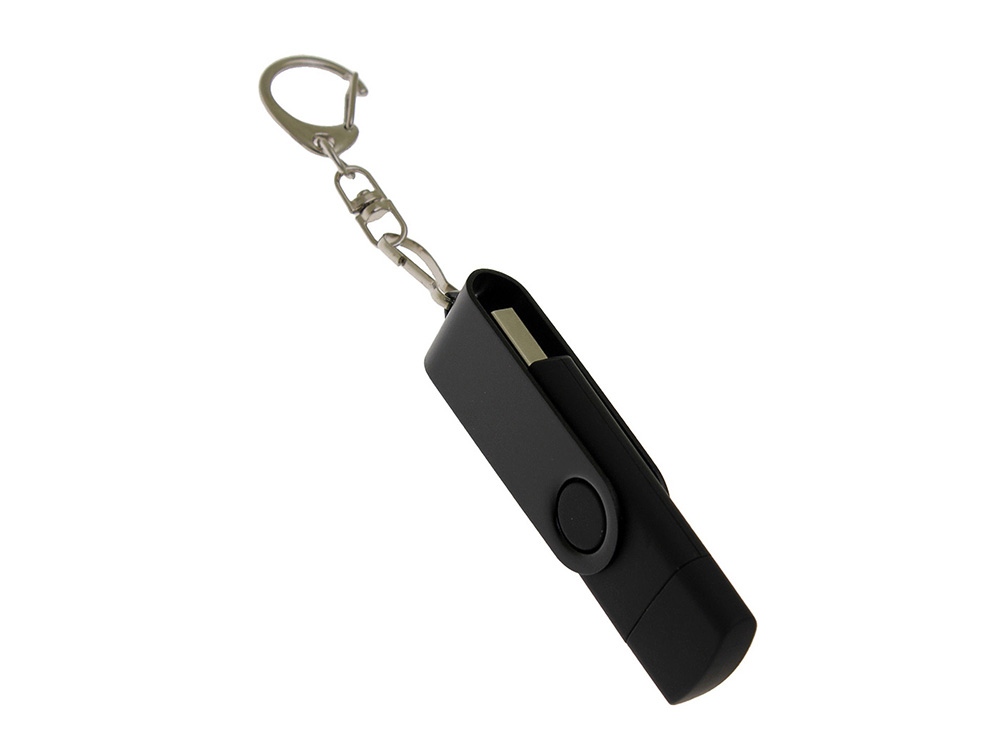 USB-флешка на 8 Гб 2 в 1 поворотный механизм, c дополнительным разъемом Type-C с одноцветным металлическим клипом, черный-1