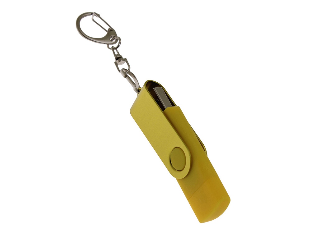 USB-флешка на 32 Гб 2 в 1 поворотный механизм, c дополнительным разъемом Type-C с одноцветным металлическим клипом, желтый-1