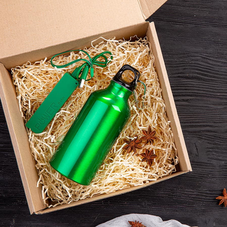 Набор подарочный ENERGYHINT: зарядное устройство, бутылка, коробка, стружка, зеленый, зеленый-1