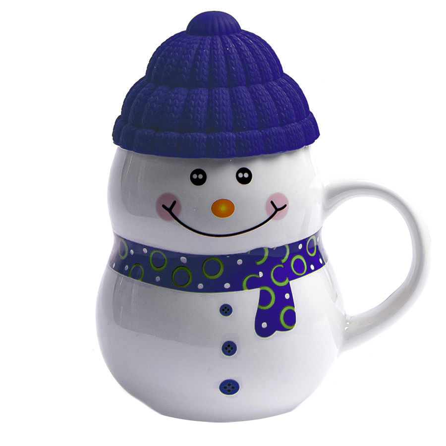 Кружка SNOWMAN с крышкой, белый, синий-0