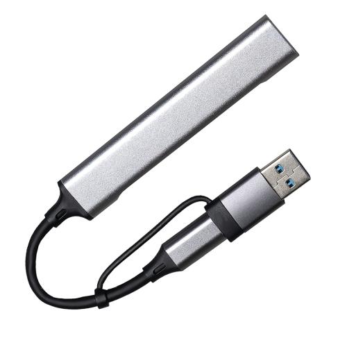 USB-хаб BRANCH 4 в 1, серый, алюминий, серый