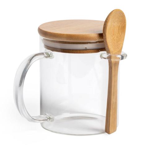 Кружка KIPAL, боросиликатное стекло, бамбук, прозрачный