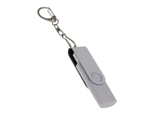 USB-флешка на 128 Гб 2 в 1 поворотный механизм, c дополнительным разъемом Type-C с одноцветным металлическим клипом, белый