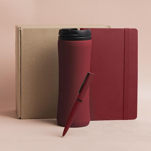 Набор подарочный OFFICEKIT: термос, ежедневник, ручка,  стружка, коробка, красный, красный